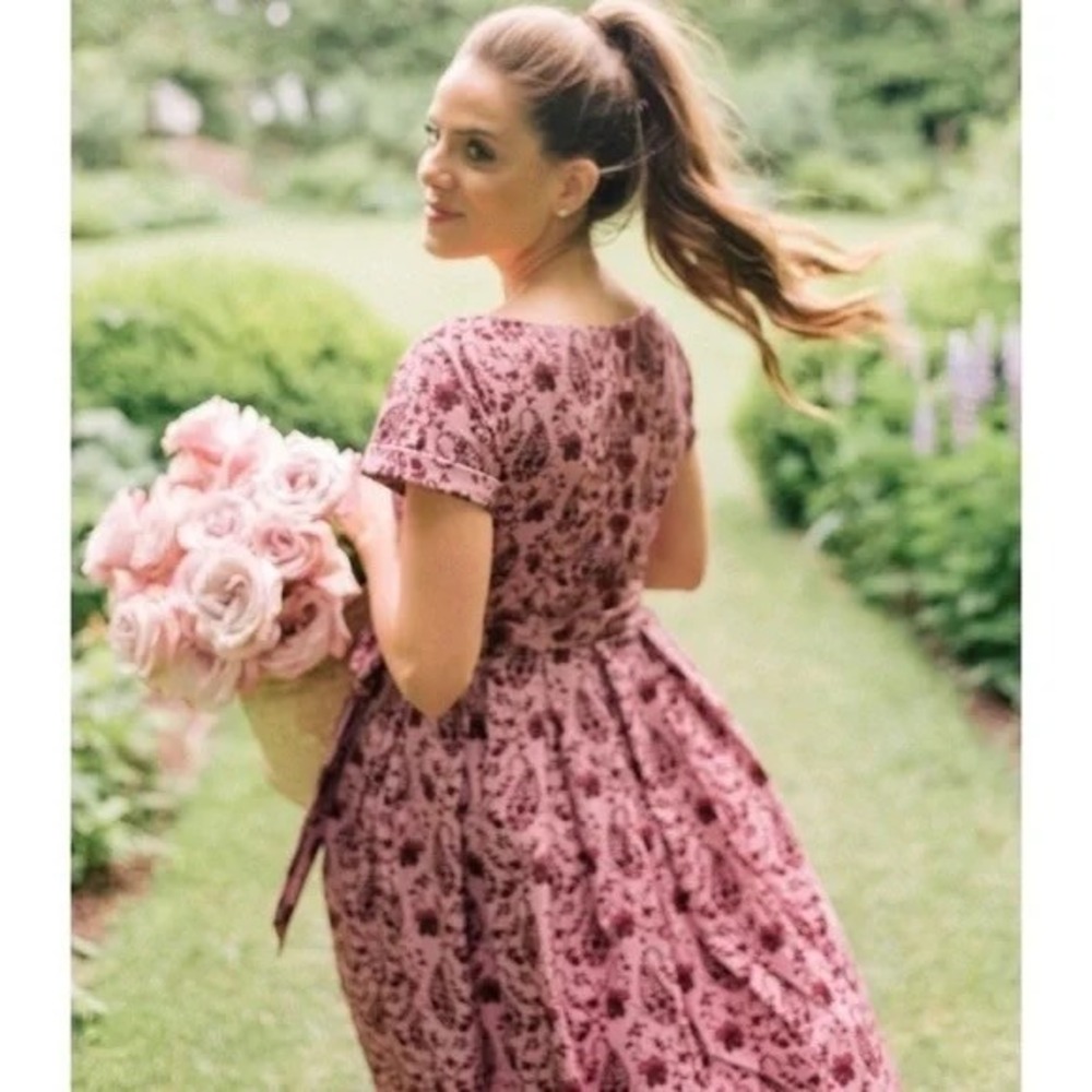 GAL MEETS GLAM Hallie Dress Paisley Floral Pink Purple Box Pleats Pockets Size 8 - Picture 9 of 15